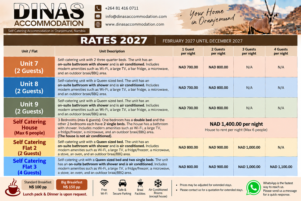 Dinas Accommodation 2027 rates